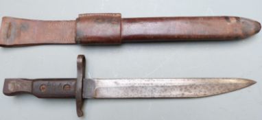 Canadian M1910 pattern knife bayonet with clear stamps to pommel, 25cm unfullered sharpened blade,