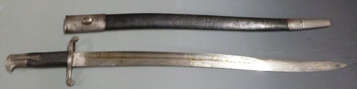 British 1856/58 pattern sword bayonet with anchor stamp to ricasso, 58.5cm fullered yataghan