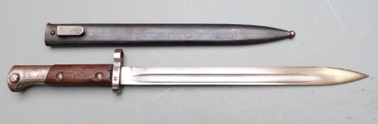 Czechoslovakia 1924 pattern bayonet stamped tgf tp pommel, 30cm fullered blade, with scabbard also