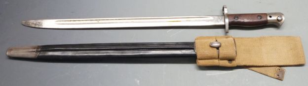 British 1907 pattern sword bayonet, some clean stamps, cleaning hole to pommel, with 42cm fullered