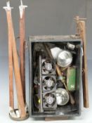 A collection of motoring items including spotlights, indicators, tools, AA badge, Stilson, clamp,