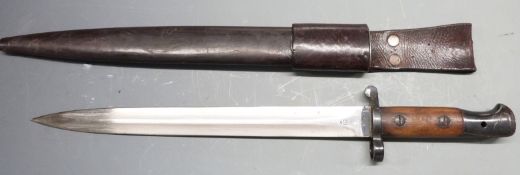 British 1903 sword bayonet, clear stamps to ricasso including Enfield maker's mark, 30cm blade, with