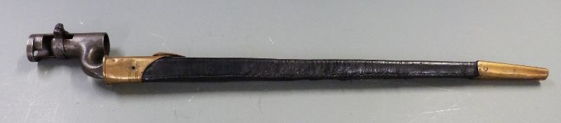 British 1853 pattern socket bayonet with some clear stamps to 43cm blade, with scabbard