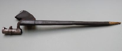 American 1873 pattern socket bayonet, stamped US over J to 45.5cm blade, with scabbard and
