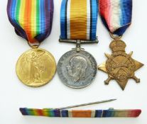 British Army WWI medals comprising 1914/1915 Star, War Medal and Victory Medal named to 840 Pte A