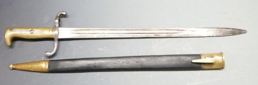 German 1871 pattern bayonet with brass grips, clear stamps for Alex Coppel Solingen, regimental