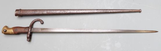 French 1874 pattern Gras bayonet with down swept quillon and 52cm T backed blade