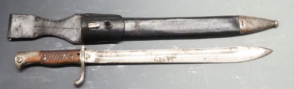 German 1898/05 pattern bayonet with part muzzle ring and flashguard, some clear stamps, Erfurt