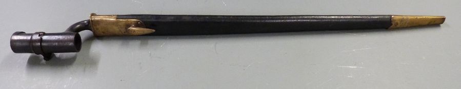 British 1853 pattern socket bayonet with some clear stamps to 43cm blade, with scabbard