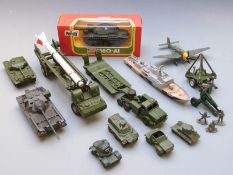Thirteen Dinky, Corgi, Polistil and similar diecast model military vehicles including Junkers JU