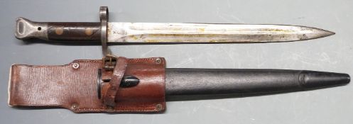 British 1888 pattern bayonet Mk2 with oil hole in pommel, some clean stamps to ricasso, blade length