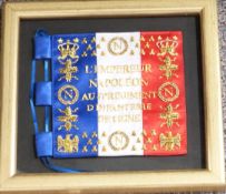 Framed Napoleonic flag for the 51st Regiment (De Ligne) decorated with Imperial Eagle, crowns,