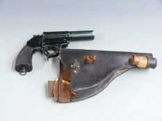 Erma-Erfurt flare pistol with chequered grip, belt loop and 6 inch part octagonal barrel, overall