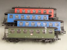 Four Newqida G gauge passenger coaches including TB.