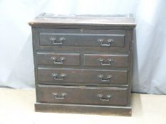 19thC oak secretaire with leather inset fitted interior and three graduated drawers, W108 D50