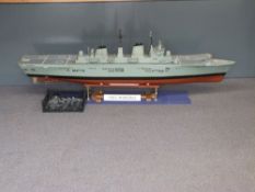 Remote controlled 1:96 scale model of HMS Invincible with two water cooled electric motors,