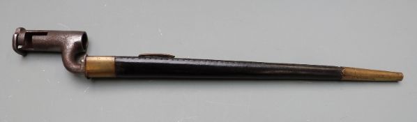 British 1840 pattern Constabulary carbine socket bayonet stamped 53 BPS to socket, with 33cm blade