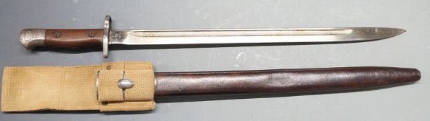 British 1907 pattern sword bayonet, clean stamps to ricasso and pommel, 43cm fullered blade with
