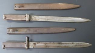Two German Ersatz all steel bayonets, one stamped 5940 to grip, both with 30.5cm fullered blades and
