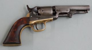 Colt 1849 .31 calibre five-shot single action pocket revolver with brass strap and 4 inch