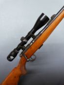 BRNO Model 2 .22LR bolt-action rifle with chequered semi-pistol grip, leather, sling, magazine,