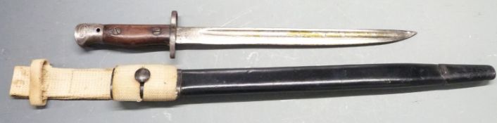 British 1907 pattern sword bayonet, some clear stamps to ricasso, shortened 30cm fullered blade,