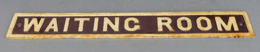 Cast iron 'Waiting Room' sign, believed ex GWR station, 9x61cm