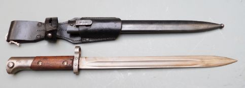 Czechoslovakia 1924 pattern bayonet stamped tgf to pommel, 30cm fullered blade, with scabbard and