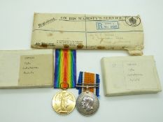 Royal Air Force WWI medals comprising War Medal and Victory Medal named to 217488 Sgt A S James RAF,