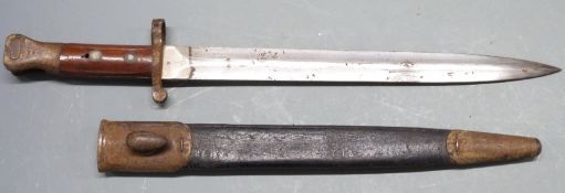 British 1888 pattern bayonet Mk1 second type, some clear stamps, 30cm blade with scabbard
