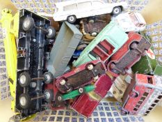 Twenty-eight Dinky Toys diecast model vehicles including Esso Trojan van, military, double decker