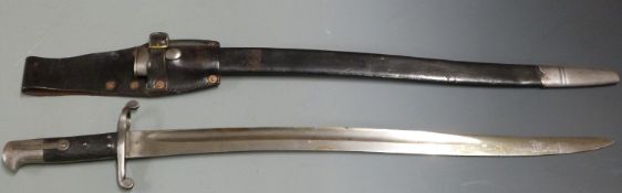 British 1856/58 pattern sword bayonet with some clear stamps, 58cm fullered yataghan blade, scabbard