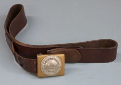 Prussian brass belt buckle with 'Gott Mit Uns' logo and leather belt, 94 stamped to belt