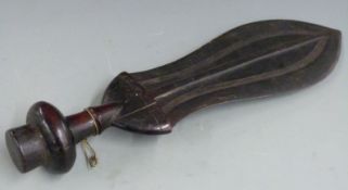 An African 19thC tribal broad double edged Democratic Republic of Congo kuba/ikula knife with hard
