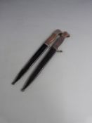 Two German miniature (half size) KS98 bayonets, both with 14cm blades and scabbards, one of the
