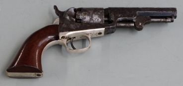Colt 1849 five-shot single action .31 pocket revolver with nickel plated strap, cylinder engraved