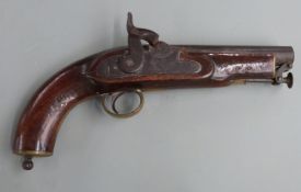 Percussion hammer action naval or coastguard's pistol with crown over VR cypher, crowned board arrow