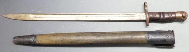 British 1913 pattern sword bayonet, some clear stamps crossed through with later US stamps to