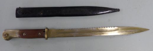 German S 1914 pattern sawback bayonet marked BK within oval to ricasso, with shaped wooden grips,