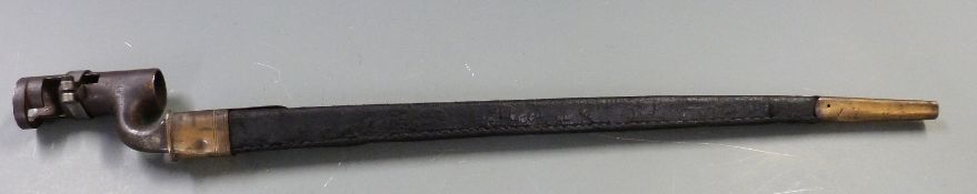 British 1853 pattern socket bayonet, some clear stamps to socket, 43cm blade and scabbard