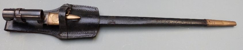 British Westley Richards Trials rifle socket bayonet, some clear stamps to ricasso with 43cm