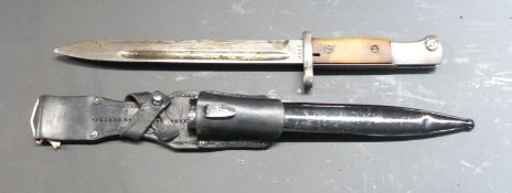 German 1884/98 with muzzle ring and flashguard, marked 43 CVL S454 to ricasso, 25cm fullered