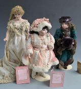 Three limited edition Franklin Mint Heirloom dolls Catherine Rose, Laura Lee and Alexandra of