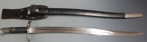 British 1856/58 pattern sword bayonet with some clear stamps, 58cm fullered yataghan blade, scabbard