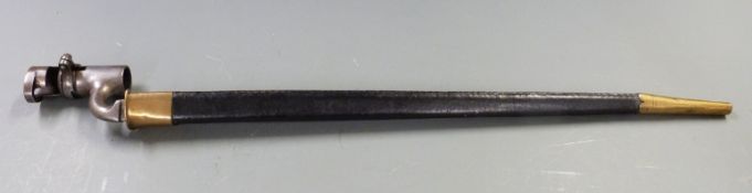 British 1853 pattern socket bayonet with some clear stamps to 43cm blade, 363 and 628 to frog