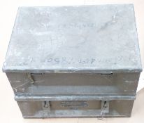 Two metal military ammunition crates or boxes, length 52cm. Consigned by a Royal Navy museum