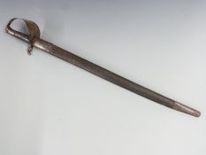 Royal Navy 1871 pattern cutlass bayonet with chequered grip, bowl guard stamped WDE14 under crown,