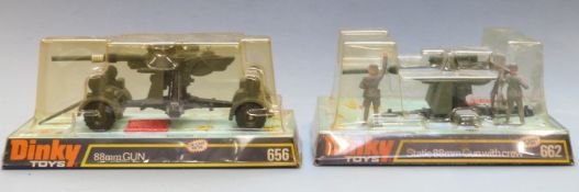 Two Dinky Toys diecast model military vehicles 88mm Gun 656 and Static 88mm Gun with Crew 662,