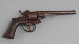 E Lefaucheux six-shot double action pin fire revolver with shaped wooden grips and named 6.25 inch