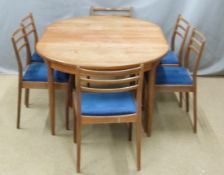 Retro G Plan table and with six chairs, W165 D112 H73cm